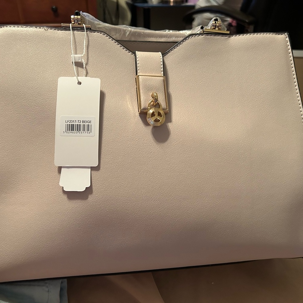 Cream Leather Satchel with Gold Clasp